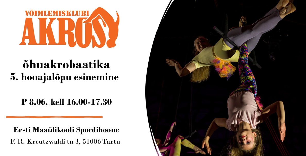VK Akros kutsub!📅 Pühapäeval, 8. juunil, algusega kell 16.00📍 Eesti Maaülikooli spordihoones, F. R. Kreutzwaldi tn 3, 51006 Tartu🎪 Õhuakrobaatika 5....
The post