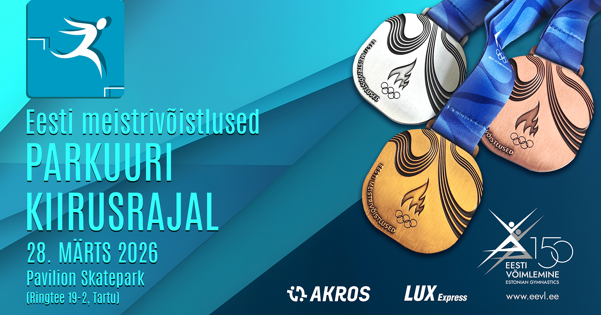 Eesti I MV parkuuris 2026. Estiko Parkuuri Kiirusrada 2026Laupäev, 28. märts 2026Pavilion Skatepark (Ringtee 5, 50105 Tartu)EMV korraldaja: Eesti Võimlemisliit,